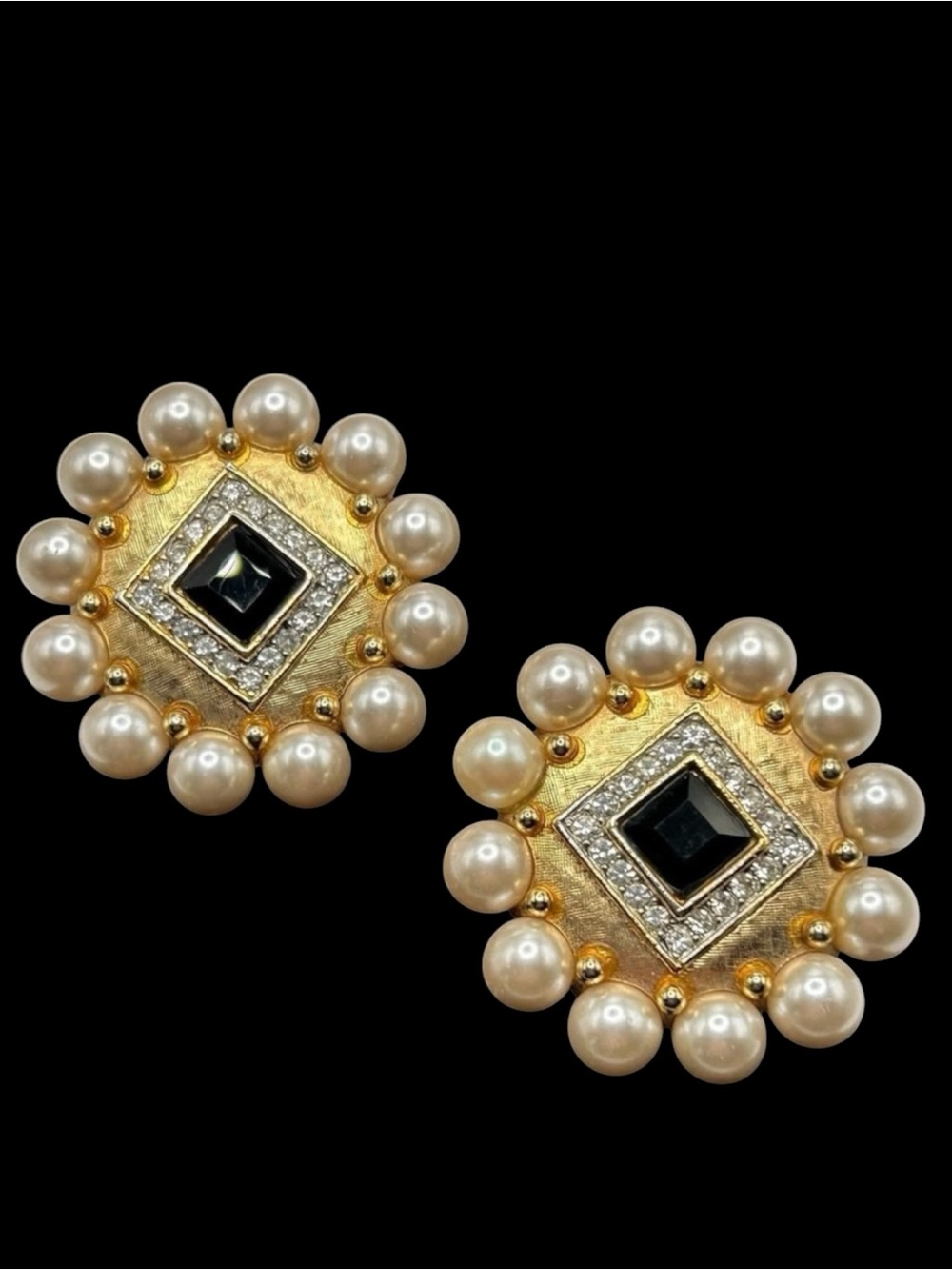 Vintage GemCraft Renaissance Style Faux Pearl Clip Earrings